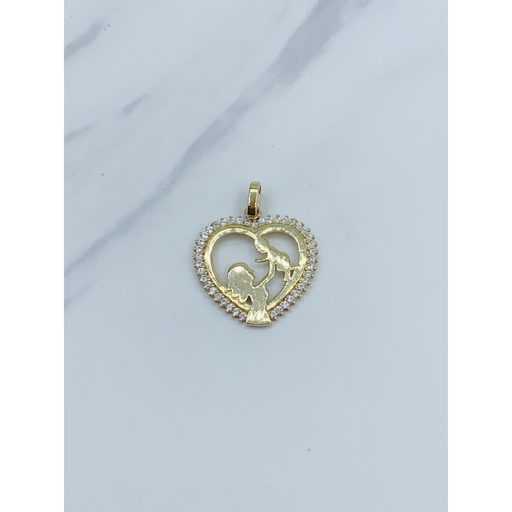10k Gold Pendant Heart Mother And Baby